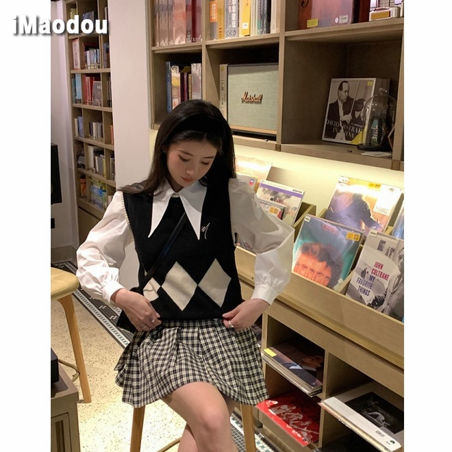 IMAODOU Áo Sơ Mi Trắng Dáng Ngắn Phong Cách Retro Thời Trang Xuân Thu Cho Nữ