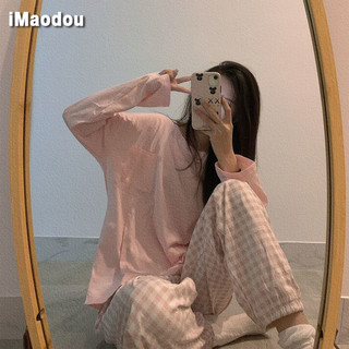 IMAODOU  Set Áo Ngủ Dài Tay + Quần Dài Ca Rô Phong Cách Hàn Quốc Cho Nữ (Có Bán Lẻ Quần)