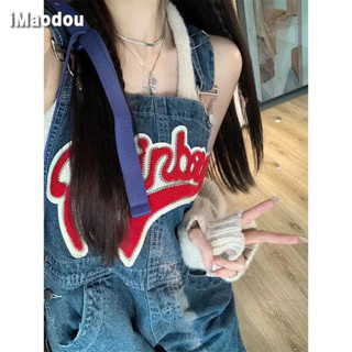 IMAODOU Quần yếm jean  dáng rộng eo cao thêu họa tiết/ Quần short thời trang mới mùa xuân 2023 cho nữ