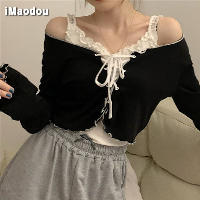 IMAODOU Áo cardigan tay dài dáng ngắn thời trang mùa thu phong cách Hàn Quốc cho nữ