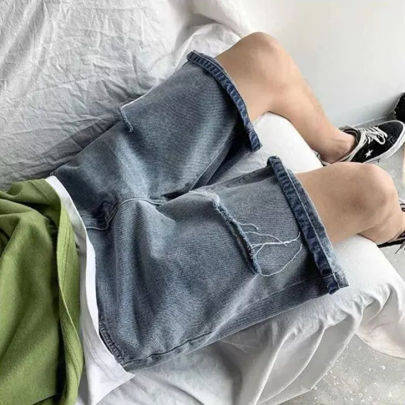 Quần Short Denim Rách 5 Tấc Dáng Rộng Thời Trang Mùa Hè Cho Nam