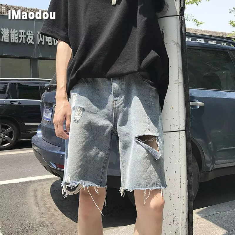 Quần Short Denim Rách 5 Tấc Dáng Rộng Thời Trang Mùa Hè Cho Nam