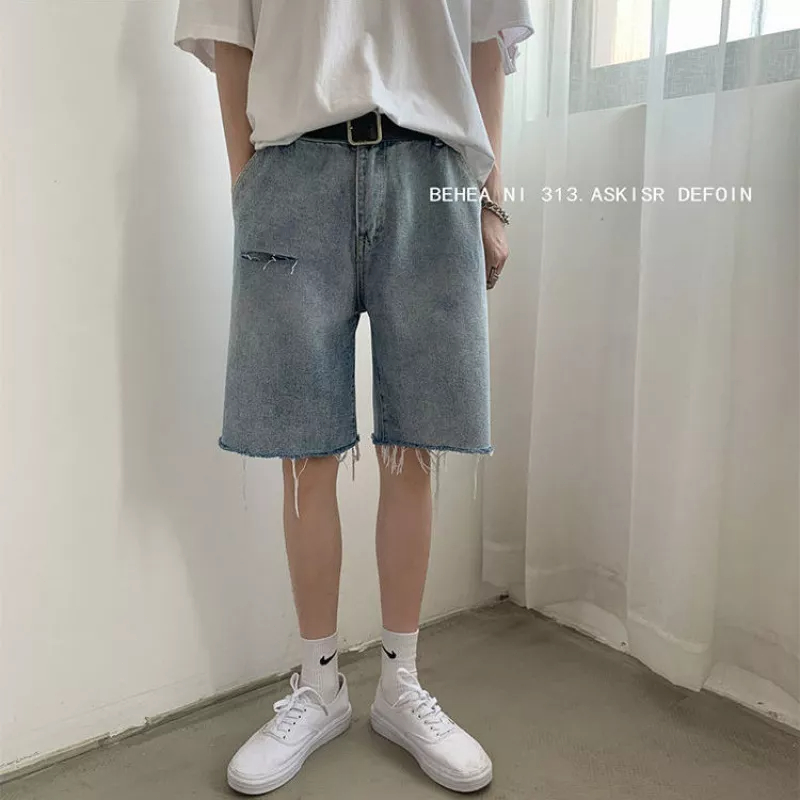 Quần Short Denim Rách 5 Tấc Dáng Rộng Thời Trang Mùa Hè Cho Nam
