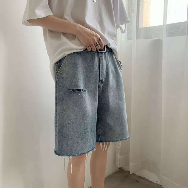 Quần Short Denim Rách 5 Tấc Dáng Rộng Thời Trang Mùa Hè Cho Nam