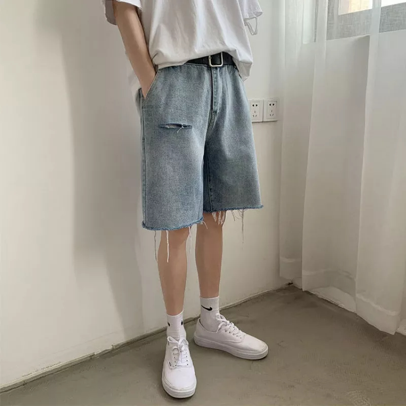 Quần Short Denim Rách 5 Tấc Dáng Rộng Thời Trang Mùa Hè Cho Nam