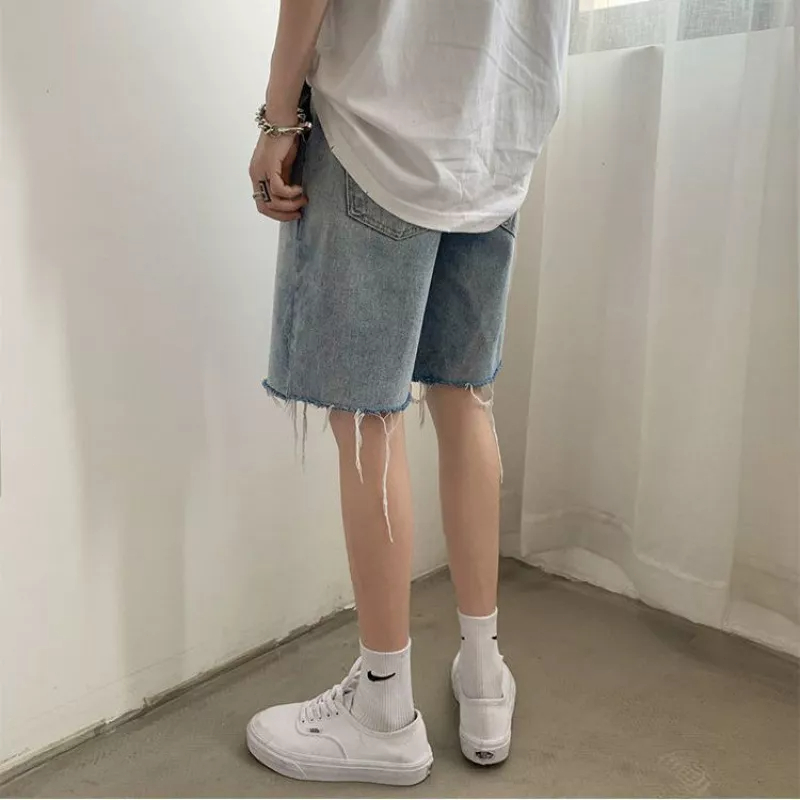 Quần Short Denim Rách 5 Tấc Dáng Rộng Thời Trang Mùa Hè Cho Nam