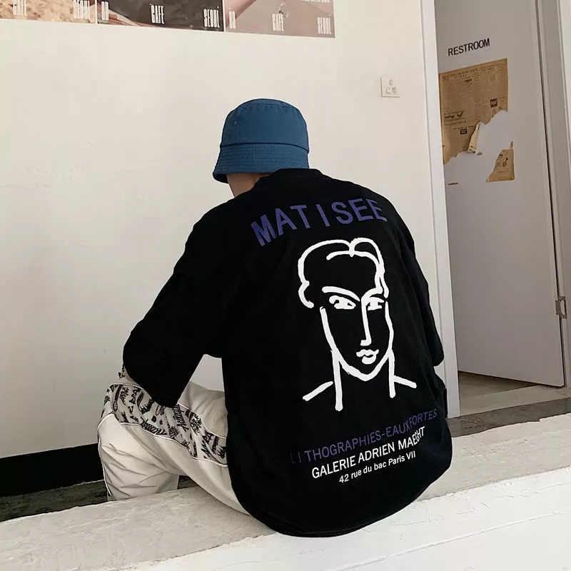 Áo Thun Tay Ngắn Dáng Rộng Họa Tiết Vẽ Tay Phong Cách Hong Kong Thời Trang Mùa Hè Cho Nam