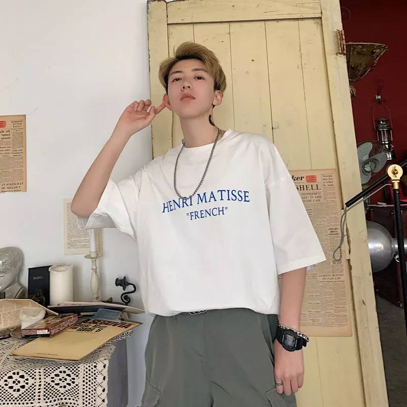 Áo Thun Tay Ngắn Dáng Rộng Họa Tiết Vẽ Tay Phong Cách Hong Kong Thời Trang Mùa Hè Cho Nam