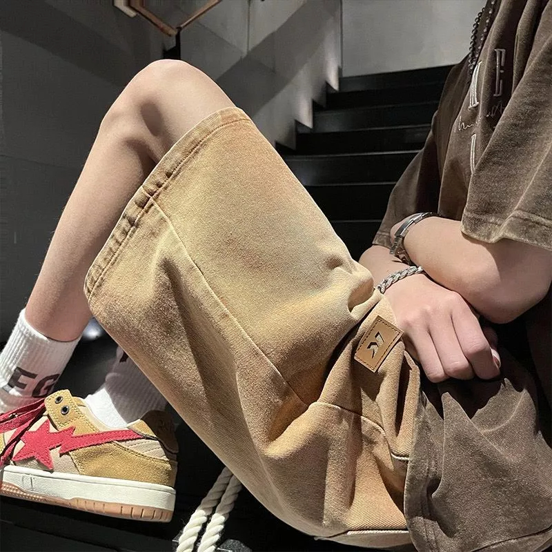 Quần Short Denim Dây Rút 5 Tấc Dáng Rộng Phong Cách Retro Mỹ Thời Trang Mùa Hè Cho Nam