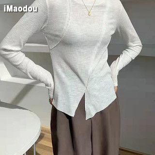 IMAODOU Áo thun nữ dài tay xẻ tà thời trang Hàn Quốc mới
