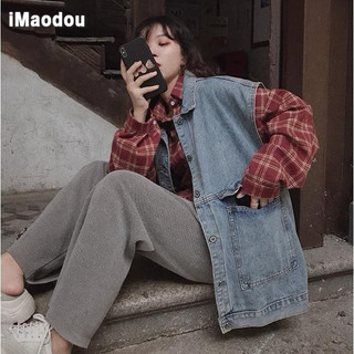 IMAODOU Áo khoác denim không tay phong cách Hàn Quốc 2023