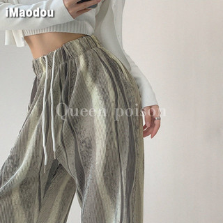 IMAODOU Quần thể thao ống rộng lưng cao họa tiết nhuộm màu loang thời trang mùa hè cho nữ