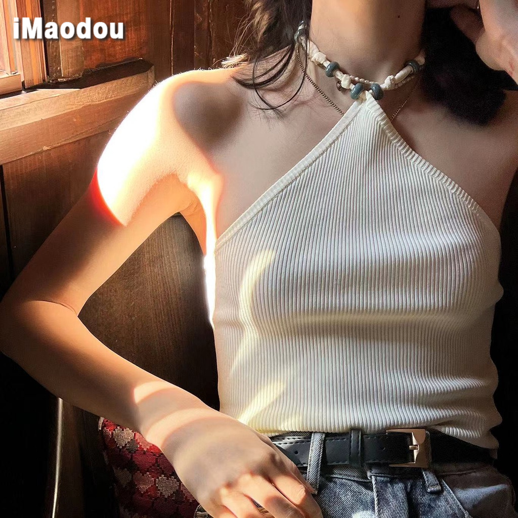 IMAODOU Áo Kiểu Cổ Yếm Cột Dây Ngực Dáng Ôm Thời Trang Quyến Rũ Cho Nữ