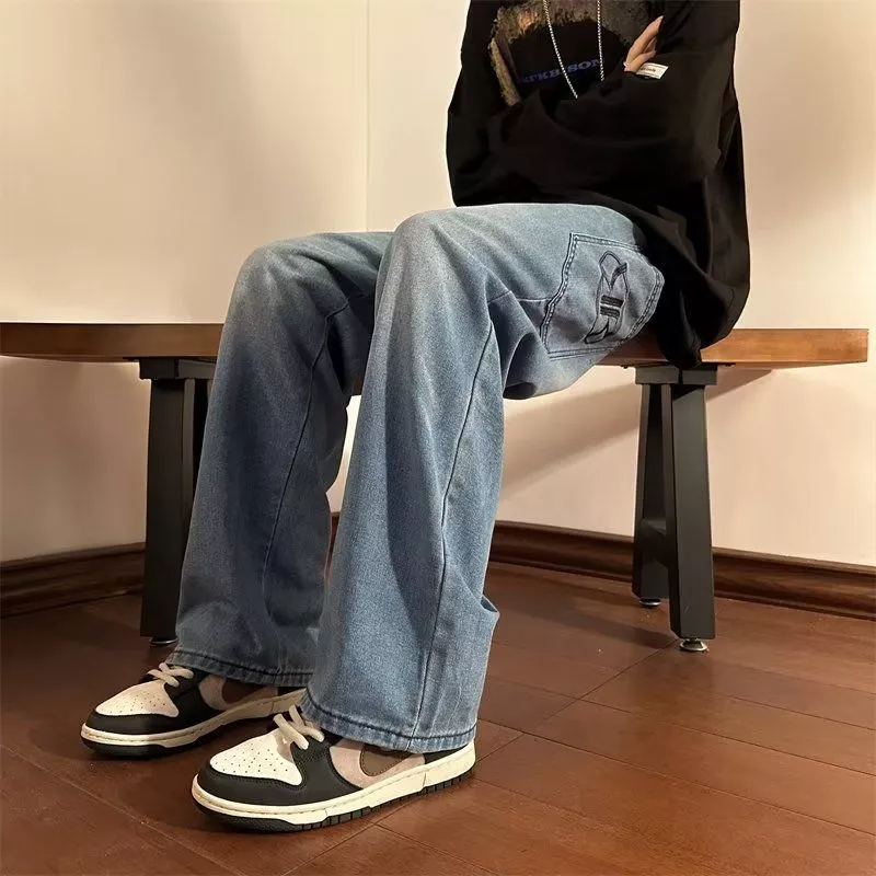 Quần Jean Ống Rộng Thời Trang Đường Phố Mỹ Cá Tính Cho Nam