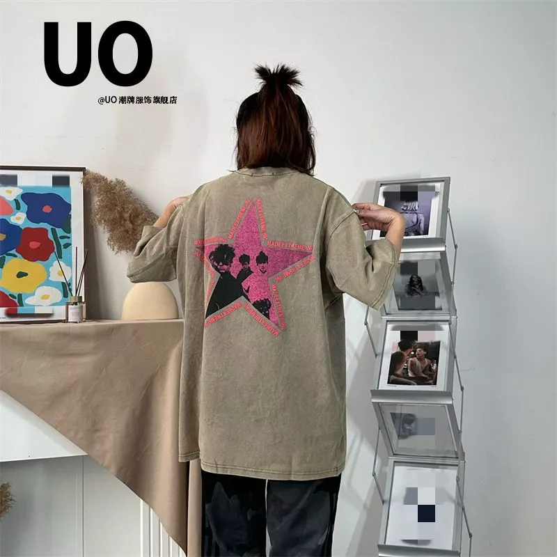 Áo Thun 100% Cotton Tay Ngắn Dáng Rộng In Hoạ Tiết Đơn Giản Trẻ Trung Dành Cho Cặp Đôi