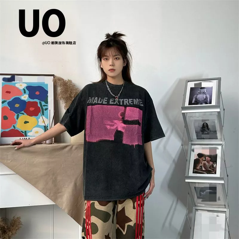 Áo Thun 100% Cotton Tay Ngắn Dáng Rộng In Hoạ Tiết Đơn Giản Trẻ Trung Dành Cho Cặp Đôi