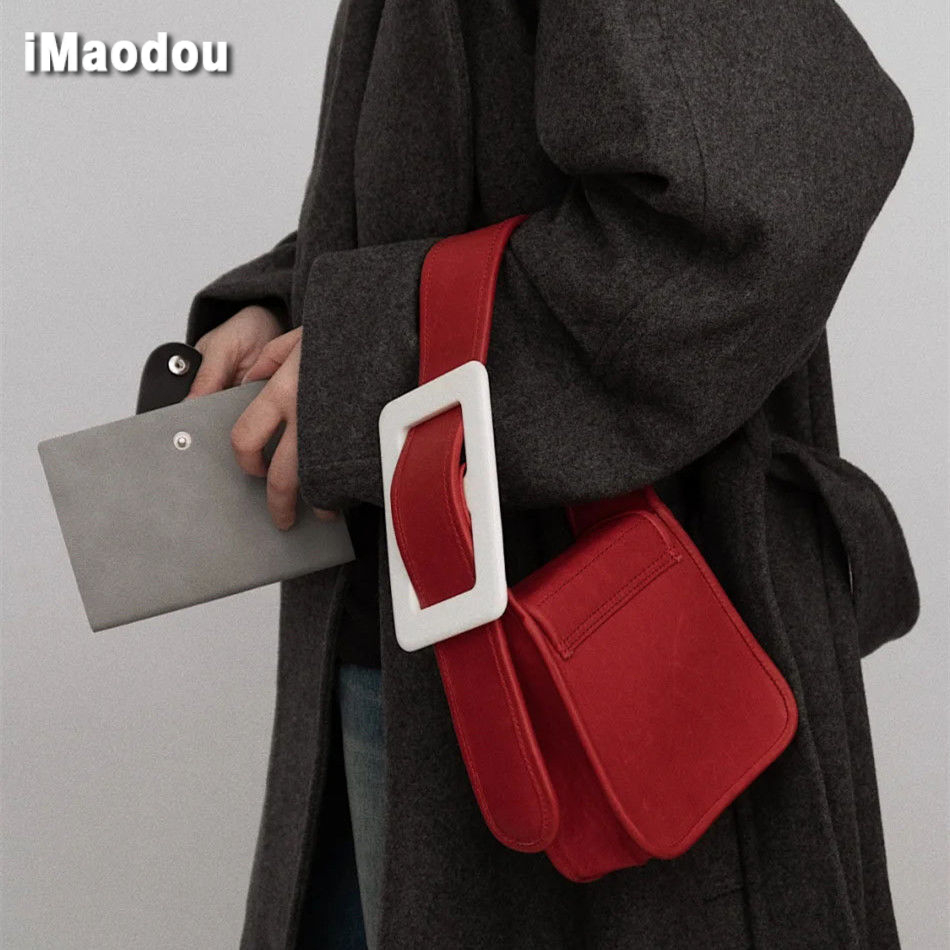 IMAODOU 2023 Korean fashion women's handbag candy color classic square bag wide chain shoulder bag