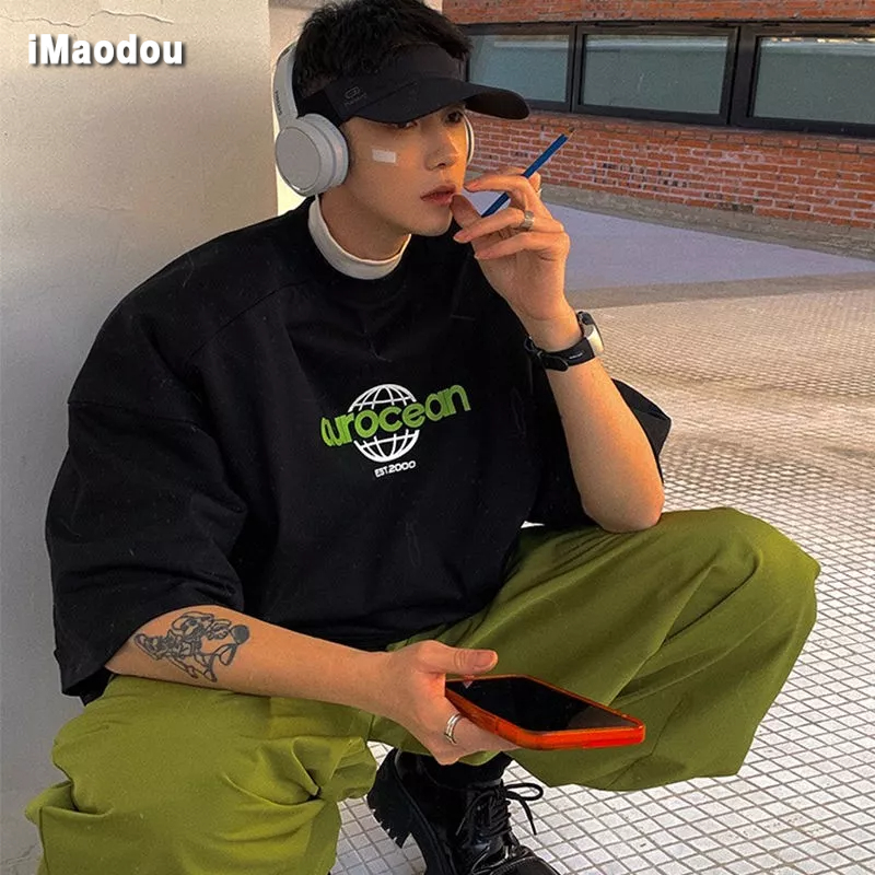 Áo Thun 100 Cotton Nguyên Chất Ngắn Tay Dáng Rộng Phong Cách Retro Hong Kong