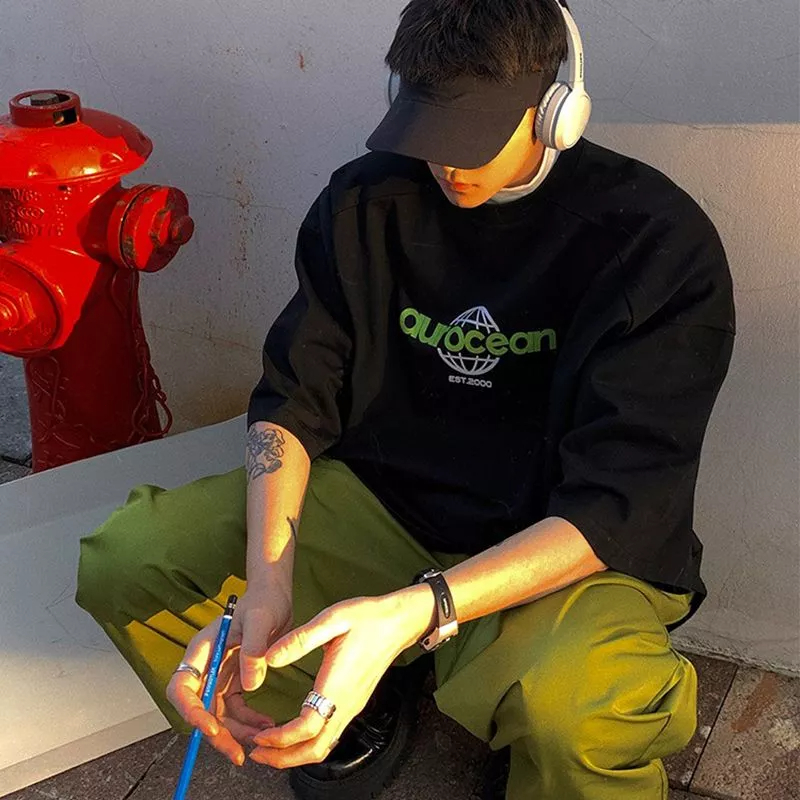 Áo Thun 100 Cotton Nguyên Chất Ngắn Tay Dáng Rộng Phong Cách Retro Hong Kong