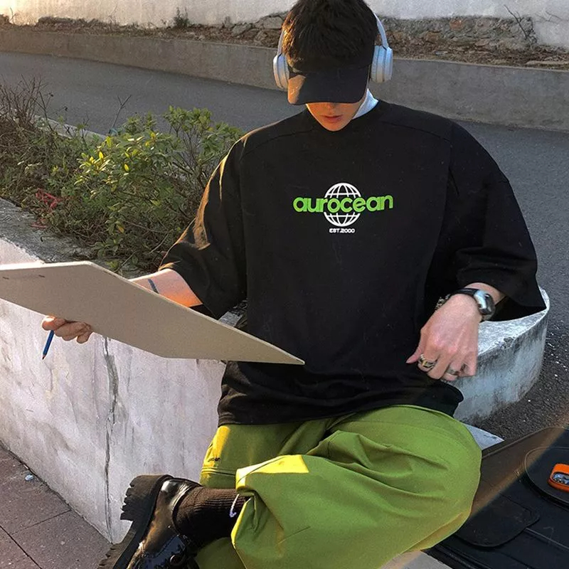 Áo Thun 100 Cotton Nguyên Chất Ngắn Tay Dáng Rộng Phong Cách Retro Hong Kong