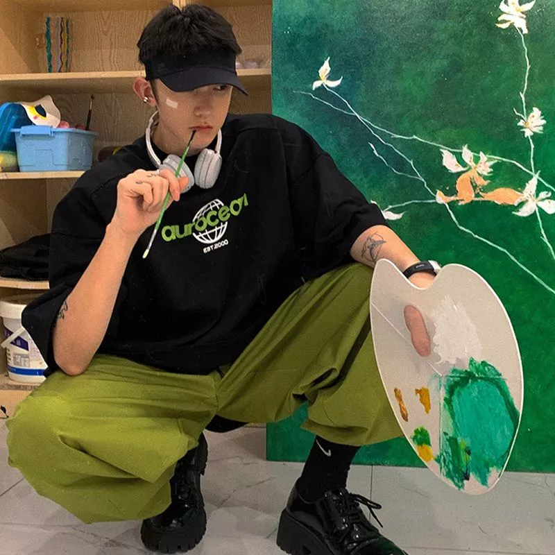 Áo Thun 100 Cotton Nguyên Chất Ngắn Tay Dáng Rộng Phong Cách Retro Hong Kong