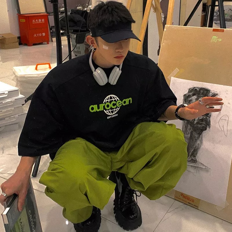 Áo Thun 100 Cotton Nguyên Chất Ngắn Tay Dáng Rộng Phong Cách Retro Hong Kong