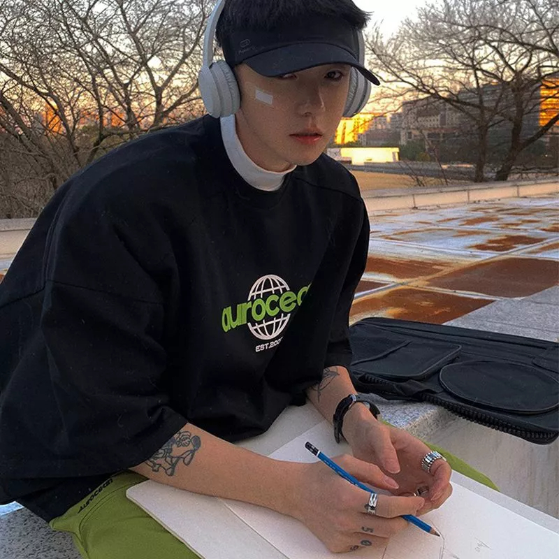 Áo Thun 100 Cotton Nguyên Chất Ngắn Tay Dáng Rộng Phong Cách Retro Hong Kong