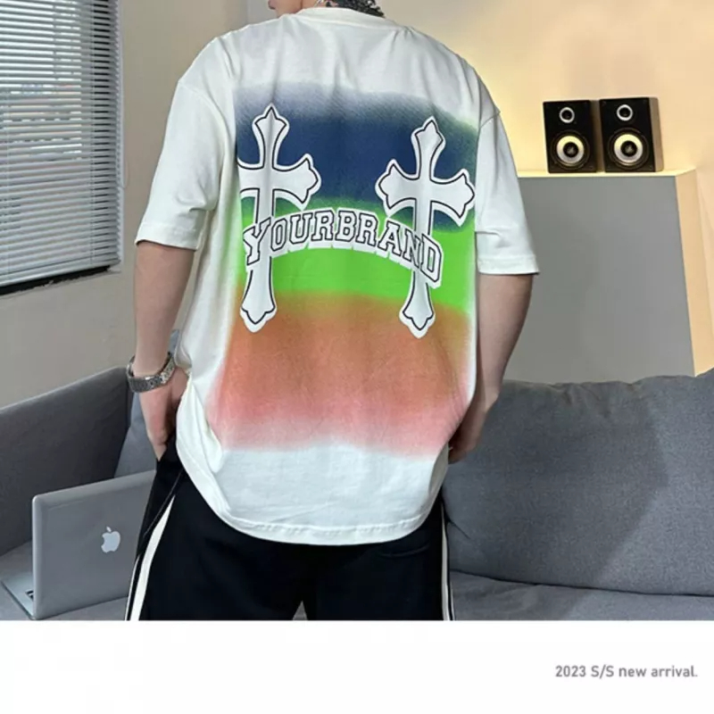Áo Thun Tay Ngắn Cổ Tròn In Chữ Thập Phong Cách Đường Phố Cho Nam