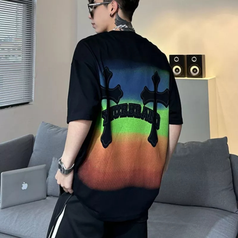 Áo Thun Tay Ngắn Cổ Tròn In Chữ Thập Phong Cách Đường Phố Cho Nam