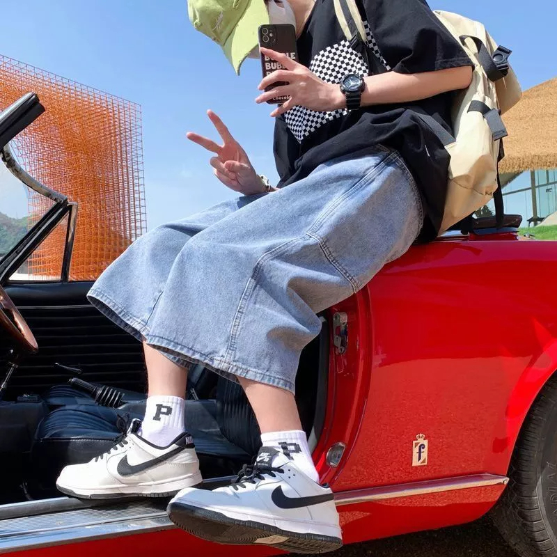 Quần Short Denim Mỏng Dáng Rộng Dài Qua Gối 6 Tấc Kiểu Nhật Bản Thời Trang Mùa Hè Cho Nam
