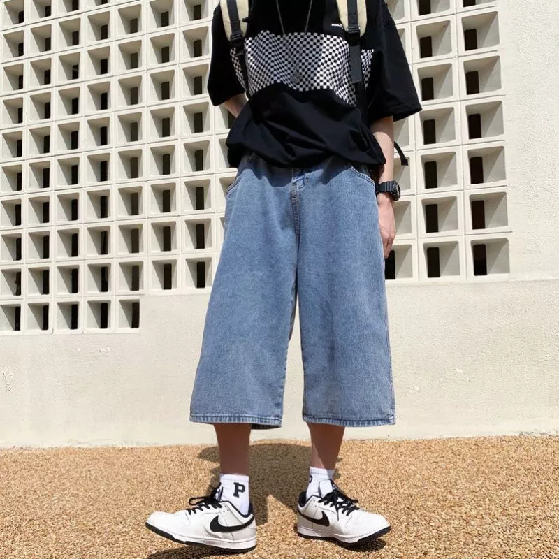 Quần Short Denim Mỏng Dáng Rộng Dài Qua Gối 6 Tấc Kiểu Nhật Bản Thời Trang Mùa Hè Cho Nam