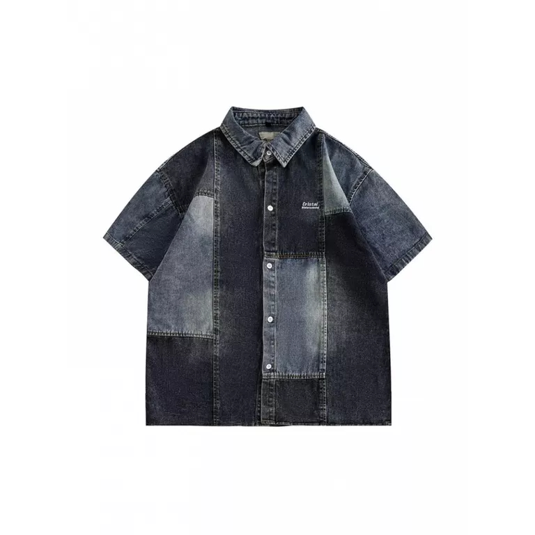 Áo Sơ Mi Denim Tay Lửng Phong Cách Retro Nhật Bản Dễ Phối Đồ Thời Trang Mùa Hè Dành Cho Nam