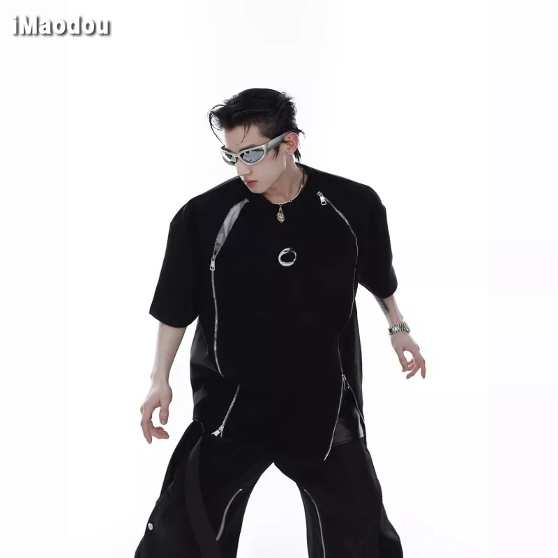 Áo Thun Tay Ngắn Cổ Tròn Thiết Kế Khóa Kéo Ba Chiều Phong Cách Mới Mùa Hè 2023 Hal