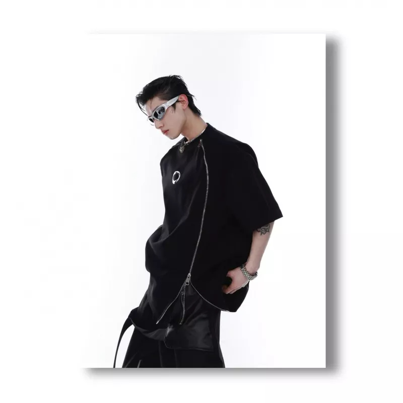 Áo Thun Tay Ngắn Cổ Tròn Thiết Kế Khóa Kéo Ba Chiều Phong Cách Mới Mùa Hè 2023 Hal