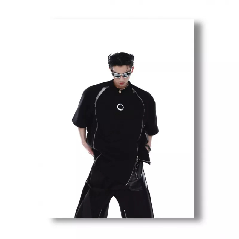 Áo Thun Tay Ngắn Cổ Tròn Thiết Kế Khóa Kéo Ba Chiều Phong Cách Mới Mùa Hè 2023 Hal