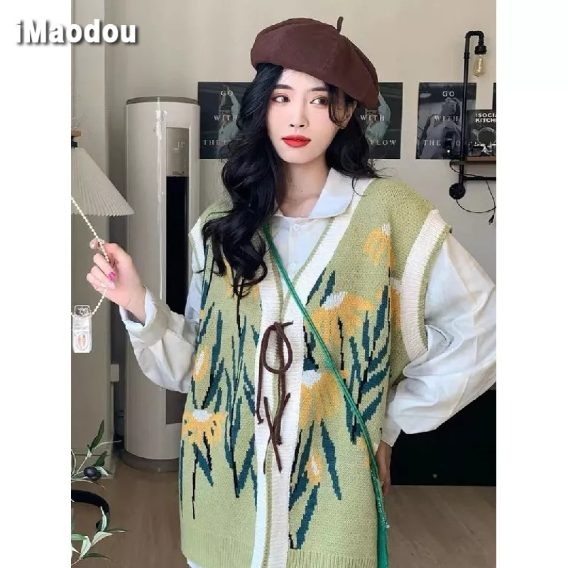 IMAODOU Áo khoác cardigan len dáng rộng phong cách cổ điển thời trang mùa thu mới 2023 dành cho bạn nữ