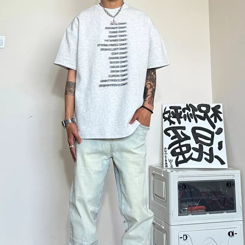 Áo Thun Tay Ngắn Cổ Tròn Dáng Rộng In Chữ Nặng 260g Thời Trang Mùa Hè 2023 Cho Nam