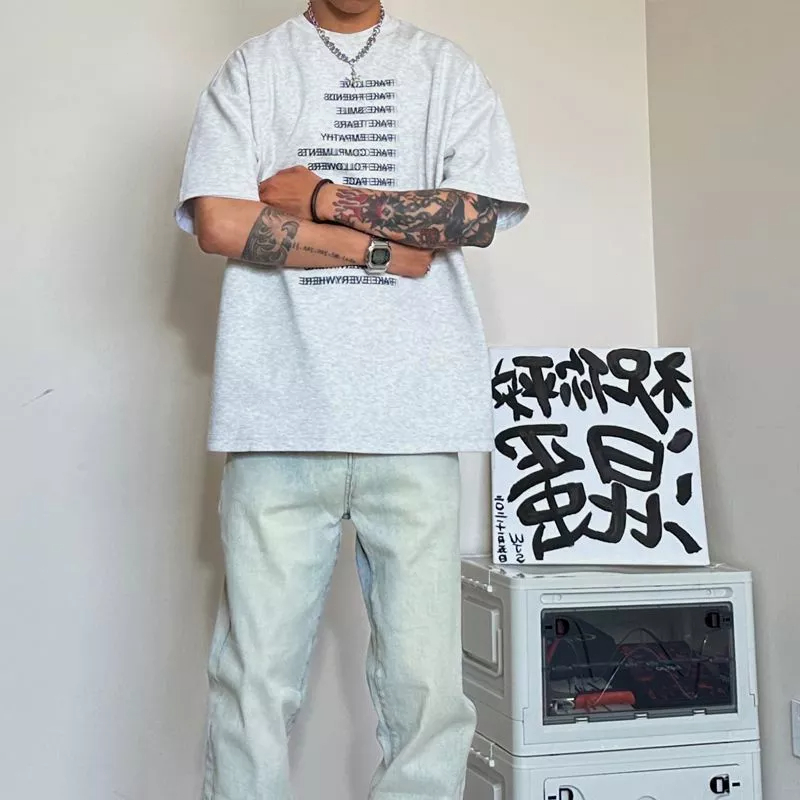 Áo Thun Tay Ngắn Cổ Tròn Dáng Rộng In Chữ Nặng 260g Thời Trang Mùa Hè 2023 Cho Nam