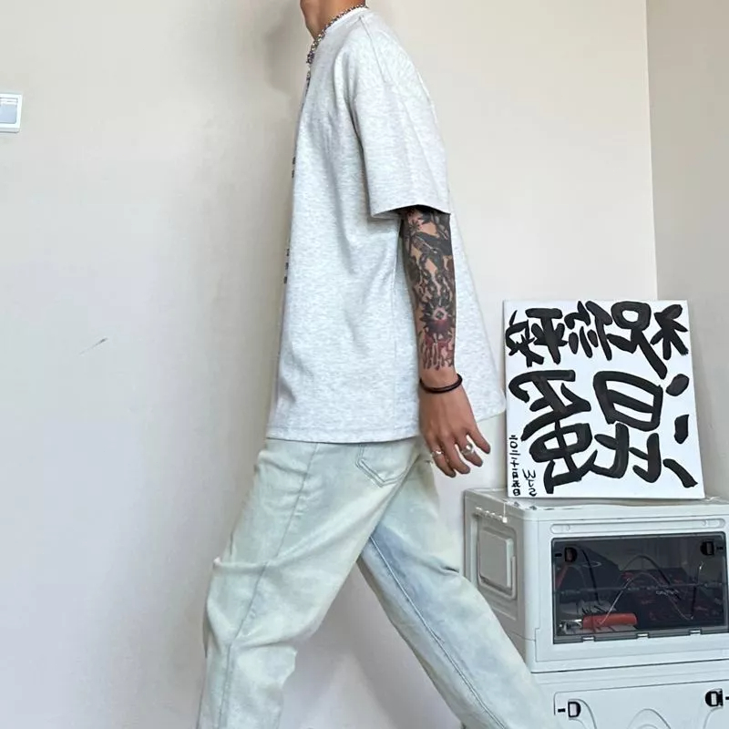 Áo Thun Tay Ngắn Cổ Tròn Dáng Rộng In Chữ Nặng 260g Thời Trang Mùa Hè 2023 Cho Nam