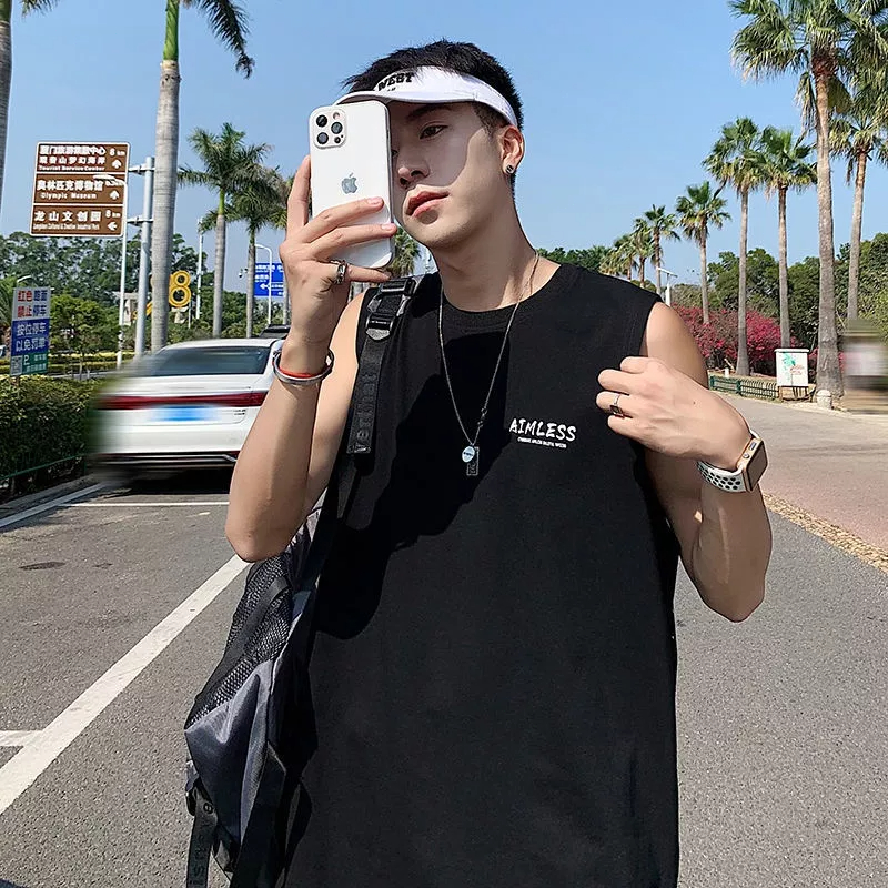 Áo Thun Ba Lỗ Thể Thao Dáng Rộng In Chữ Màu Nước Graffiti Thời Trang Mùa Hè Cho Nam