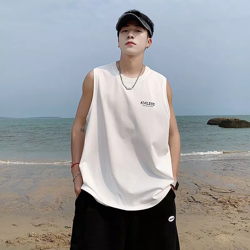 Áo Thun Ba Lỗ Thể Thao Dáng Rộng In Chữ Màu Nước Graffiti Thời Trang Mùa Hè Cho Nam