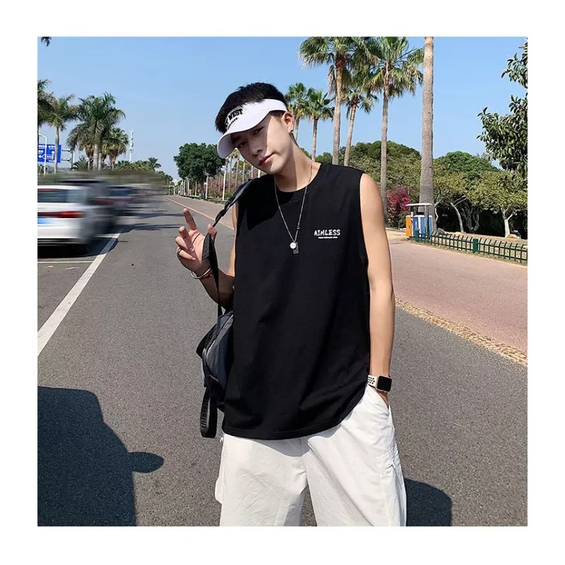 Áo Thun Ba Lỗ Thể Thao Dáng Rộng In Chữ Màu Nước Graffiti Thời Trang Mùa Hè Cho Nam