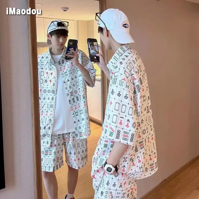 Bộ Áo Sơ Mi Tay Ngắn Dáng Rộng In Họa Tiết Độc Đáo Thời Trang Mùa Hè Cho Các Cặp Đôi