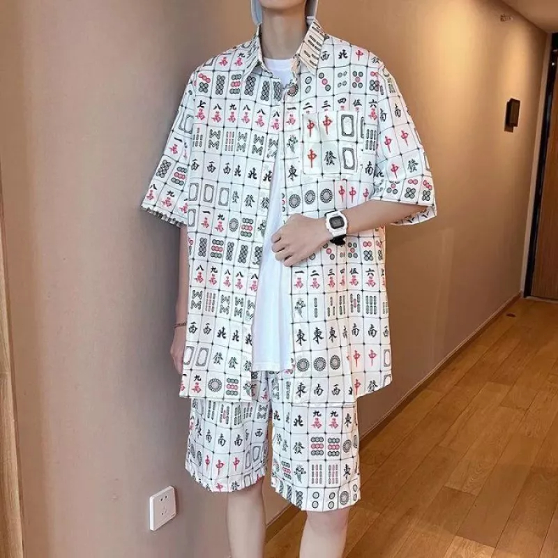 Bộ Áo Sơ Mi Tay Ngắn Dáng Rộng In Họa Tiết Độc Đáo Thời Trang Mùa Hè Cho Các Cặp Đôi