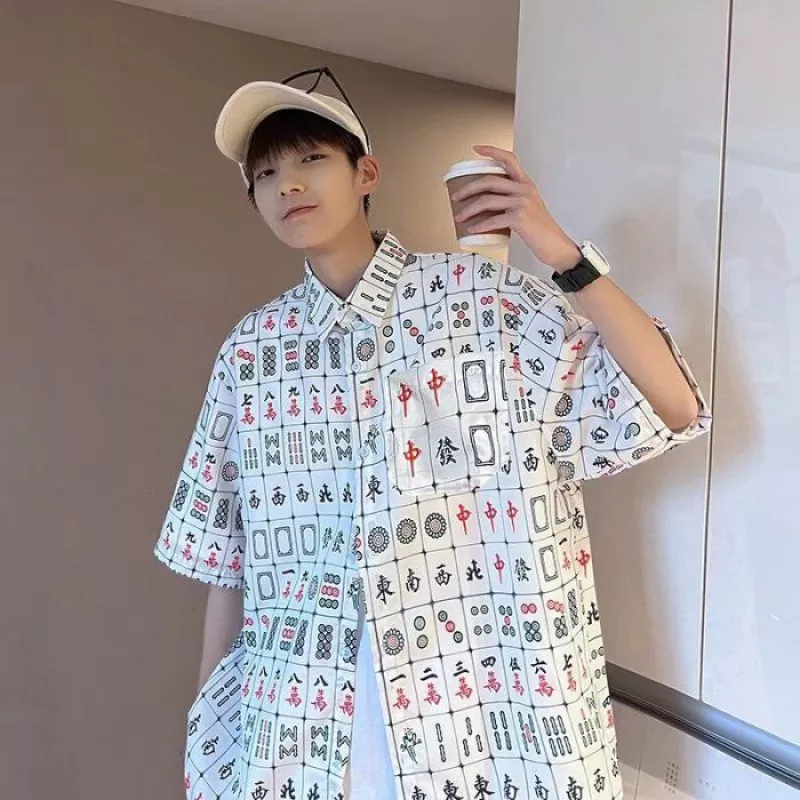 Bộ Áo Sơ Mi Tay Ngắn Dáng Rộng In Họa Tiết Độc Đáo Thời Trang Mùa Hè Cho Các Cặp Đôi