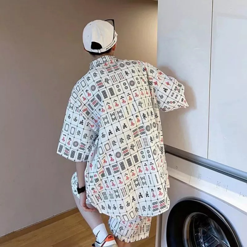 Bộ Áo Sơ Mi Tay Ngắn Dáng Rộng In Họa Tiết Độc Đáo Thời Trang Mùa Hè Cho Các Cặp Đôi