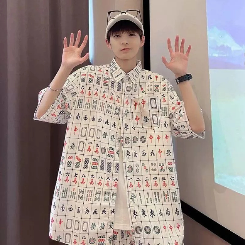 Bộ Áo Sơ Mi Tay Ngắn Dáng Rộng In Họa Tiết Độc Đáo Thời Trang Mùa Hè Cho Các Cặp Đôi