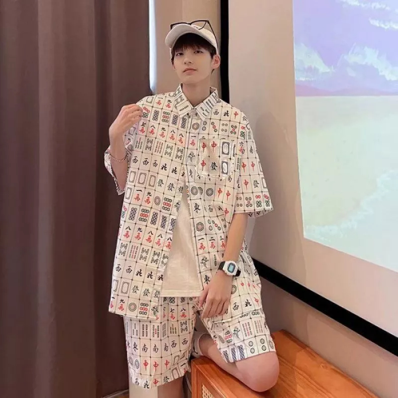 Bộ Áo Sơ Mi Tay Ngắn Dáng Rộng In Họa Tiết Độc Đáo Thời Trang Mùa Hè Cho Các Cặp Đôi