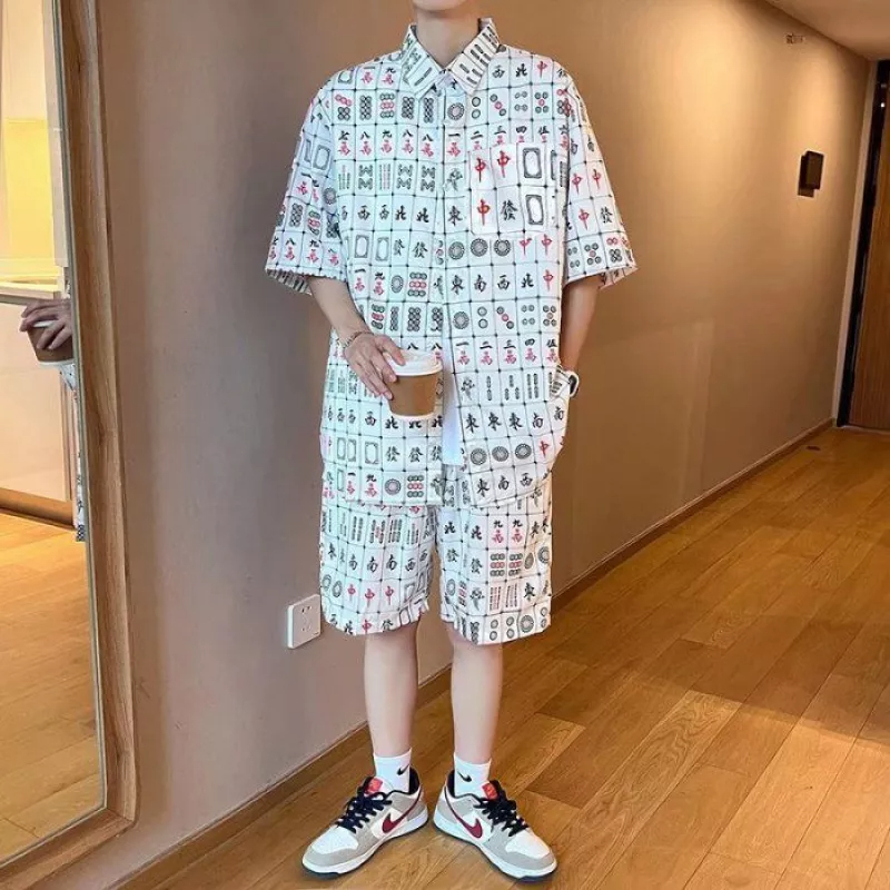 Bộ Áo Sơ Mi Tay Ngắn Dáng Rộng In Họa Tiết Độc Đáo Thời Trang Mùa Hè Cho Các Cặp Đôi