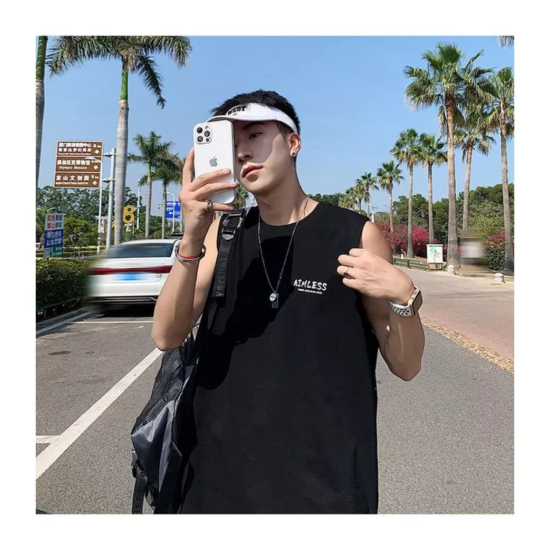 Áo Thun Ba Lỗ Thể Thao Dáng Rộng In Chữ Màu Nước Graffiti Thời Trang Mùa Hè Cho Nam